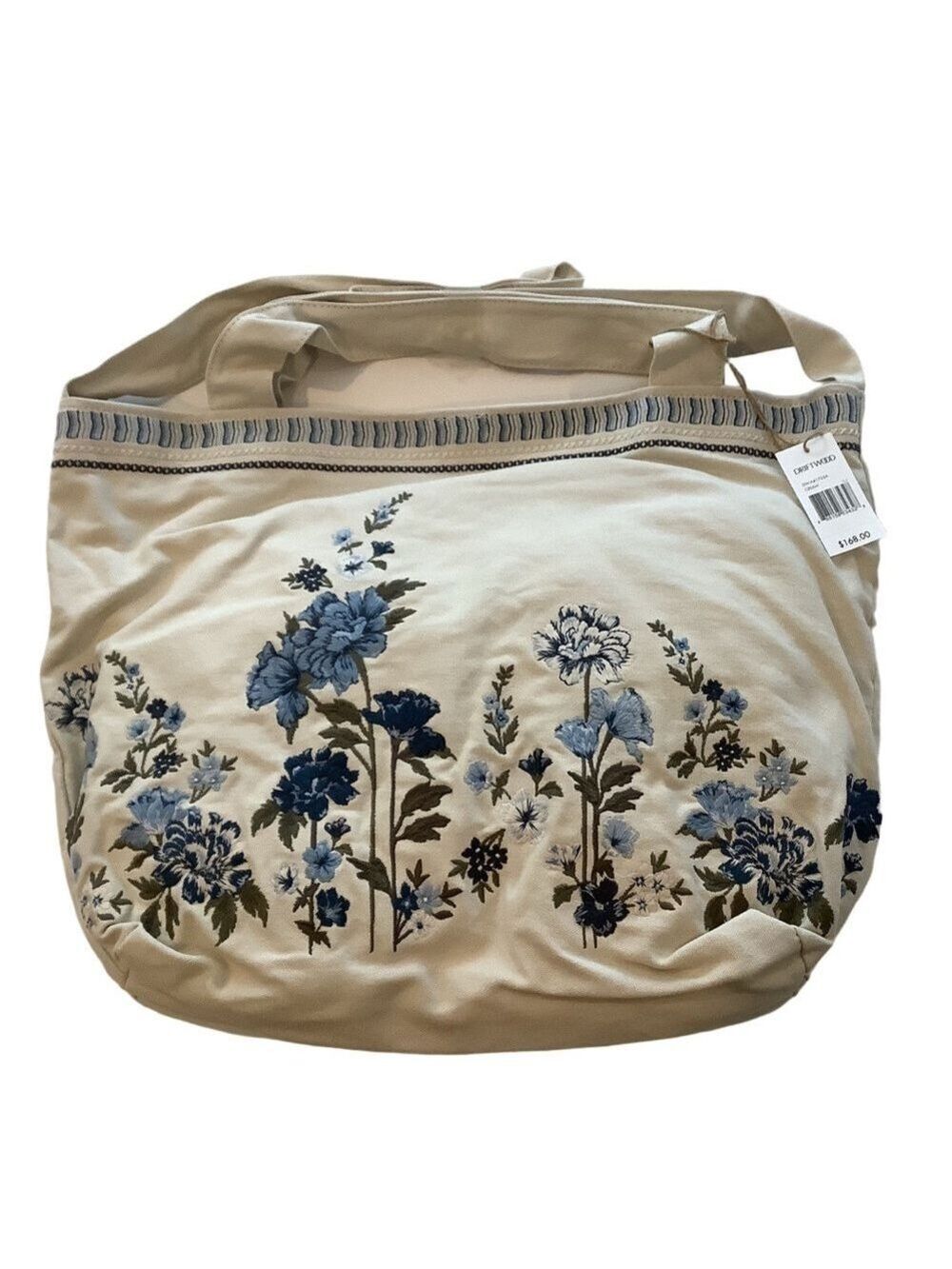 Driftwood Jeans Blue Floral Emroidered Canvas Tote New